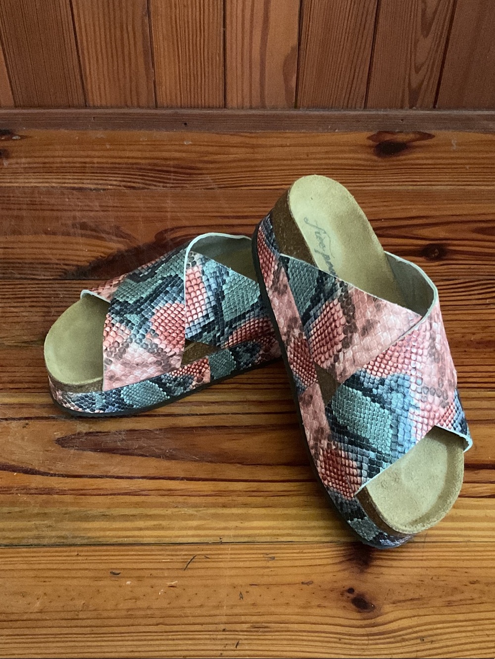 Free People CANDY SNAKE Coral, Grey & Black Snakeskin Slide Platforms - Picture 6 of 7